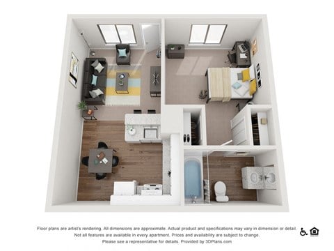 Floor plan for 1 bed, 1 bath, 525 sqft
